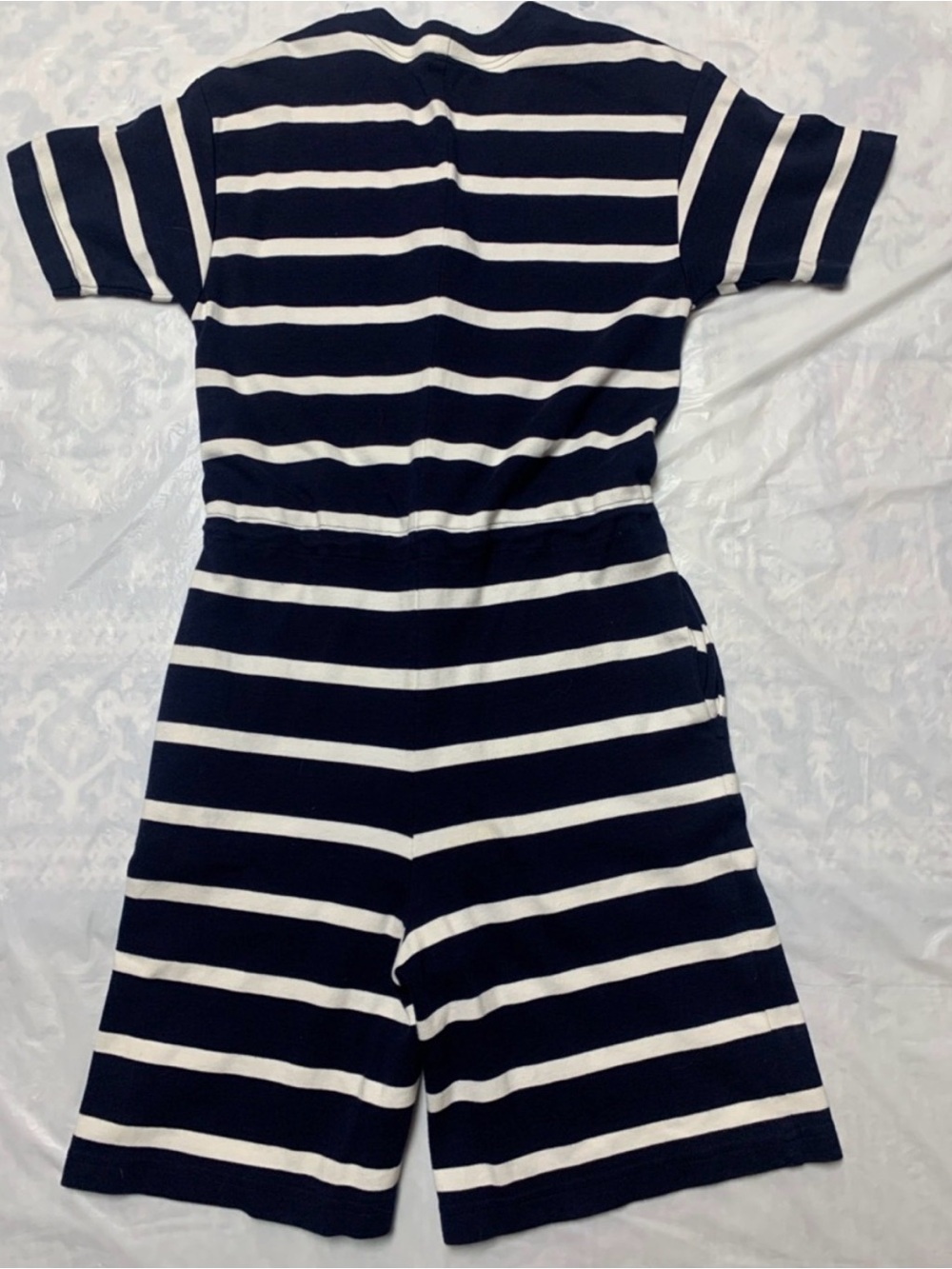 Talbots Vintage Navy Blue White Striped Nautical Preppy Romper (100% Cotton) - Picture 6 of 9